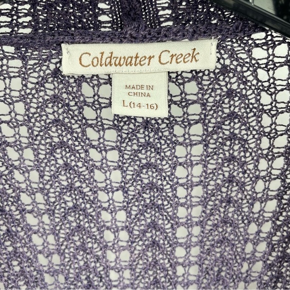 Coldwater Creek Purple Open Knit Cotton Linen Blend Long Sleeve Hi Lo Cardigan - Picture 2 of 9
